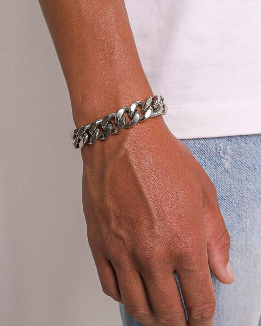 CLEAN CUBANA BRACELET. - 12MM WHITE GOLD Bracelets Evarlox   