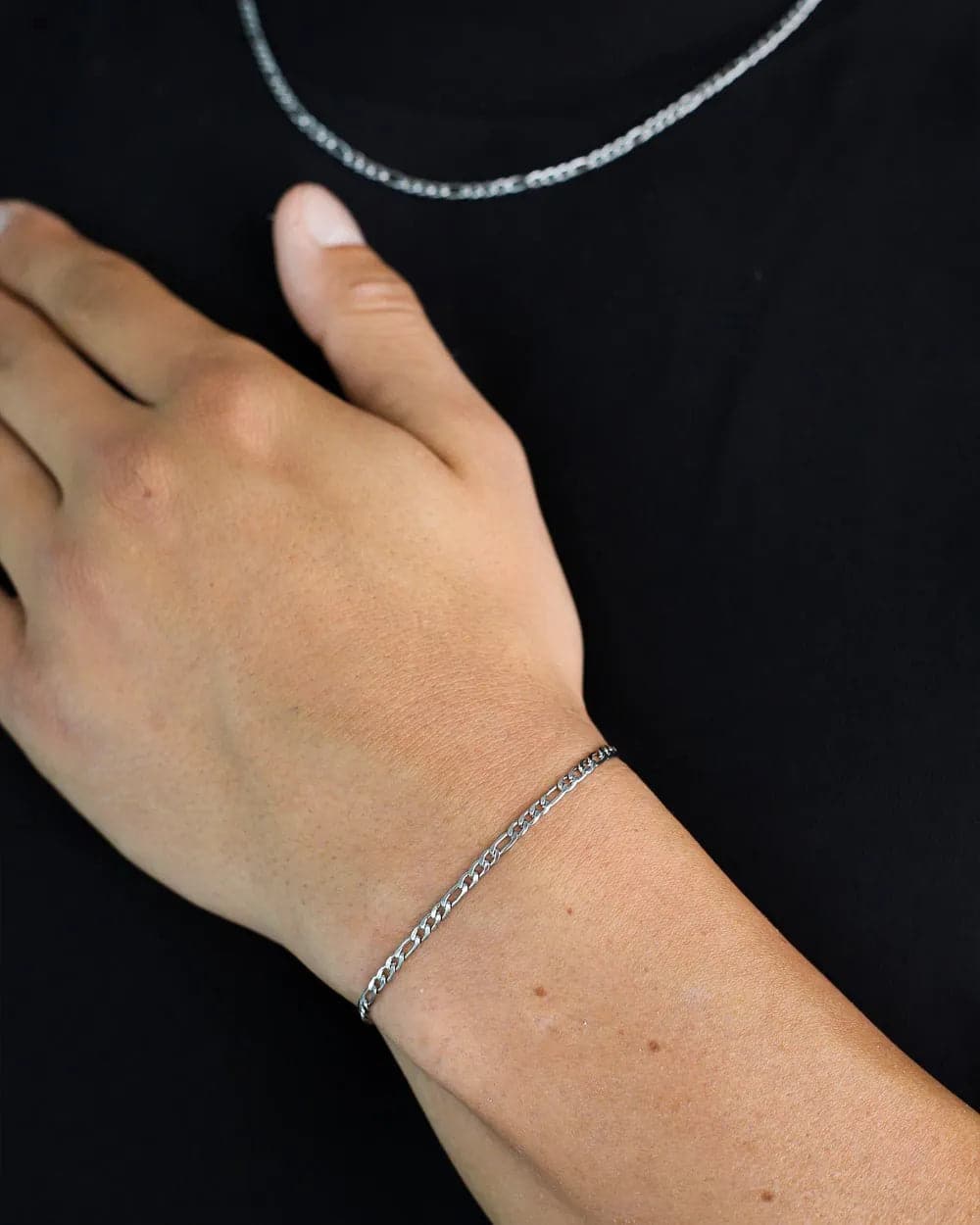 CLEAN FIGARO BRACELET. - 3MM WHITE GOLD Bracelets Evarlox   