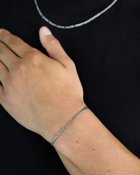 CLEAN FIGARO BRACELET. - 3MM WHITE GOLD Bracelets Evarlox   