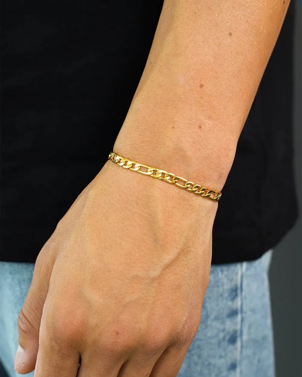 CLEAN FIGARO BRACELET. - 5MM 18K GOLD Bracelets Evarlox   