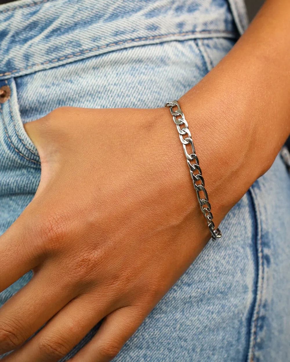 CLEAN FIGARO BRACELET. - 5MM WHITE GOLD Bracelets Evarlox   