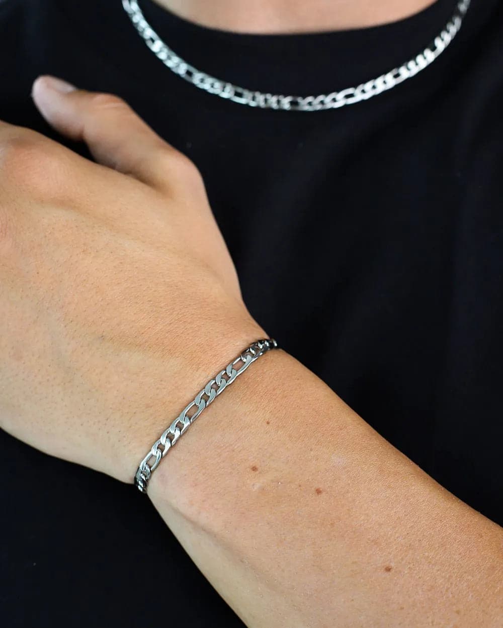 CLEAN FIGARO BRACELET. - 5MM WHITE GOLD Bracelets Evarlox   