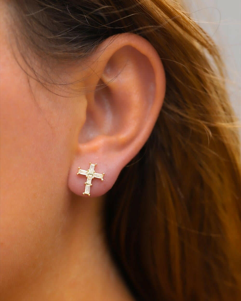 CROSS BAGUETTE EARRINGS. - 18K GOLD Earrings Evarlox   