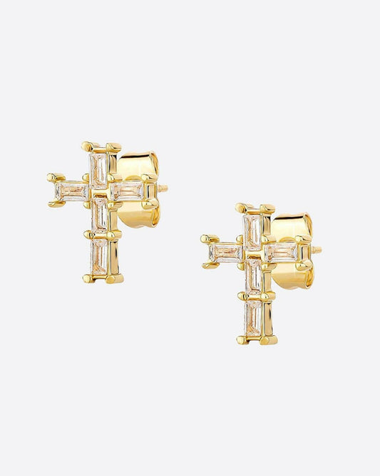 CROSS BAGUETTE EARRINGS. - 18K GOLD Earrings Evarlox   