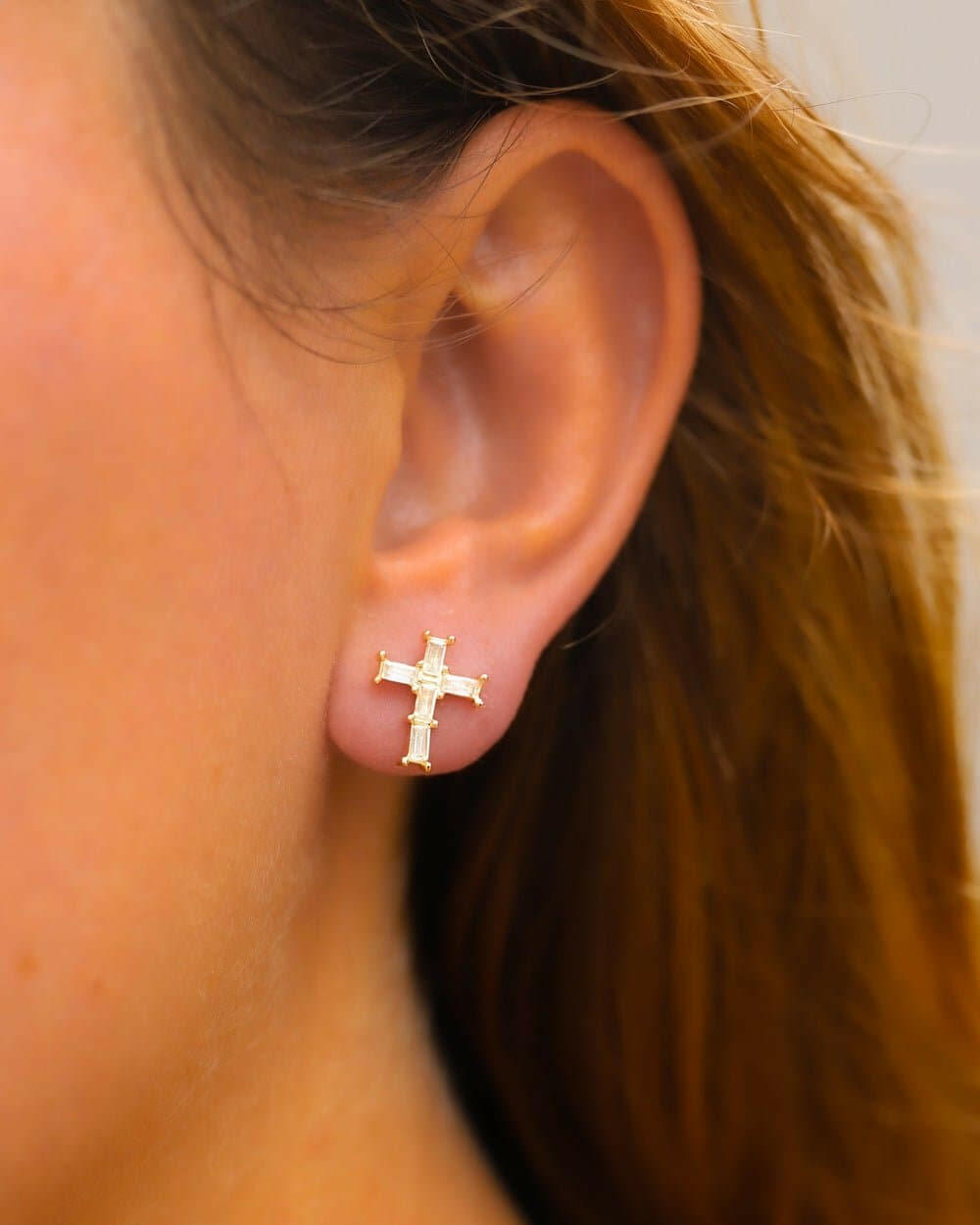 CROSS BAGUETTE EARRINGS. - 18K GOLD Earrings Evarlox   