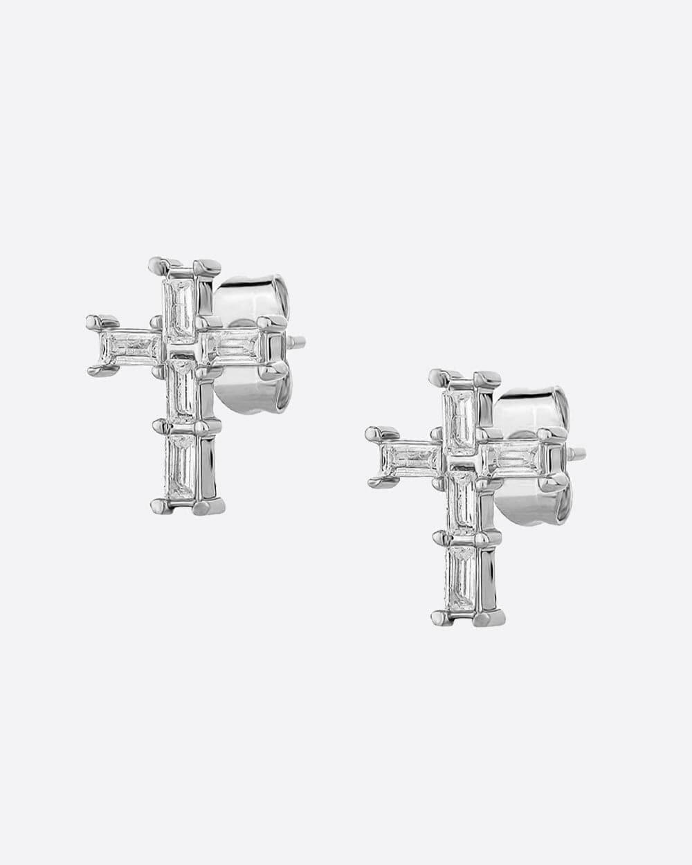 CROSS BAGUETTE EARRINGS. - WHITE GOLD Earrings Evarlox   