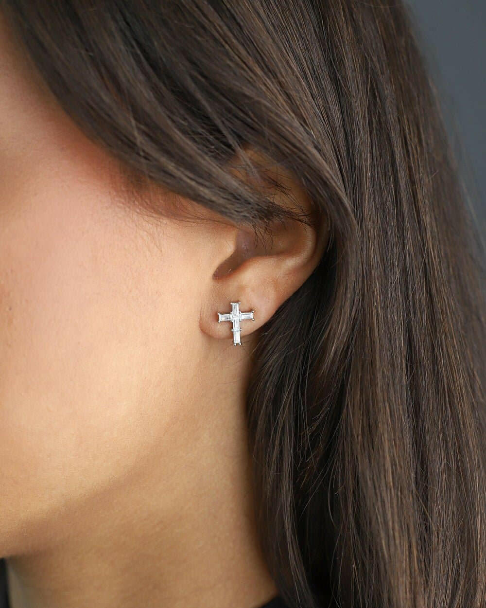 CROSS BAGUETTE EARRINGS. - WHITE GOLD Earrings Evarlox   