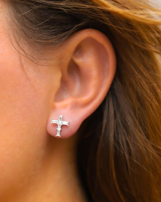 CROSS BAGUETTE EARRINGS. - WHITE GOLD Earrings Evarlox   