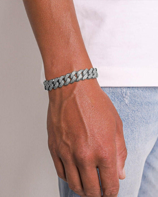 ICED CUBANA BRACELET. - 12MM WHITE GOLD Bracelets Evarlox   