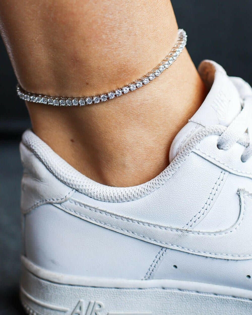 TENNIS ANKLET. - 3MM WHITE GOLD Anklet Evarlox   